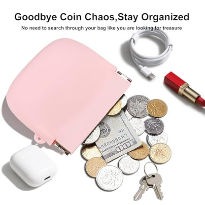 Squeeze Coin Purse for Women – Silicone Small Coin Pouch with Kiss Lock for Coins, Keys, Lipstick, and Earphones – Mini Cute Change Purse, Coin Purse & Pouch for Daily Life, Cars, Travel, Party - color: Squeeze / Pink