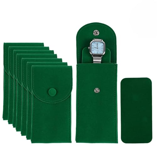 8 Pcs Velvet Watch Pouch Portable Watch Pouch Single Watch Travel Case Watch Storage Bag Luxury Gift Bag with Snap Button for Jewelry Watch Organizer (Green) - color: Green