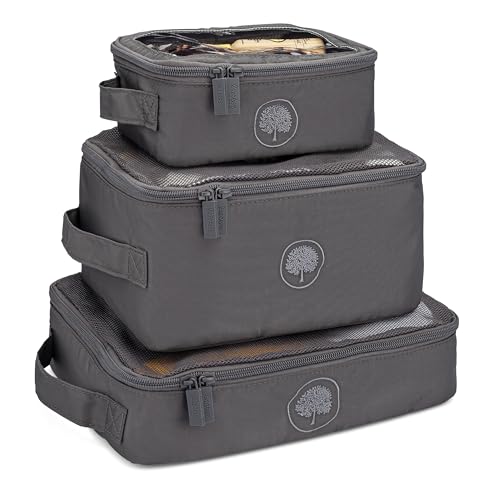 Parker Baby Co. Lightweight Packing Cube Set 3-Pack | Collapsible, Durable, Mesh & Clear Top | Travel Organizer for Diaper Bags, Luggage - Smoke/Harbor Gray Stripe - color: Smoke/Harbor Gray Stripe