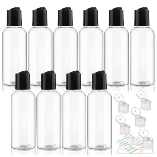 10 Pack 3.4 oz Travel Bottles for Toiletries TSA Approved Leak Proof Travel Size Containers Plastic Empty Shampoo Bottles with Labels Squeeze Bottle Toiletry Essentials Accessories(Clear) - color: A-10Clear