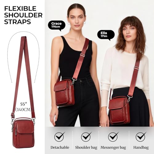 Augus Leather Small Messenger Bag For Men Crossbody Handbag Shoulder Sling Travel Bags for Men Purse Daypack Magnetic Buckle - color: Burgundy