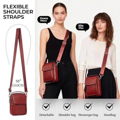 Augus Leather Small Messenger Bag For Men Crossbody Handbag Shoulder Sling Travel Bags for Men Purse Daypack Magnetic Buckle - color: Burgundy