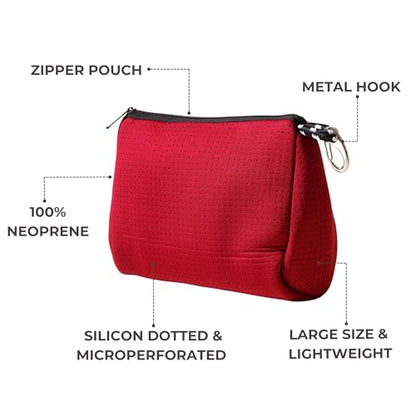 POPUPS Large Makeup Bag with Zipper, Burgundy- Waterproof Neoprene Cosmetic Bag 7.7 x 10.75 x 5 inches - color: Basic Burgundy