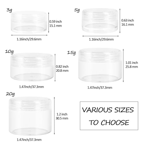 10 Pieces Travel Size Containers, 3/5/10/15/20 Gram Small Travel Containers for Cream, Lotion, Lip Balm and Toiletries, Leak Proof Sample Jars With Labels & Spatulas, Clear - color: Clear