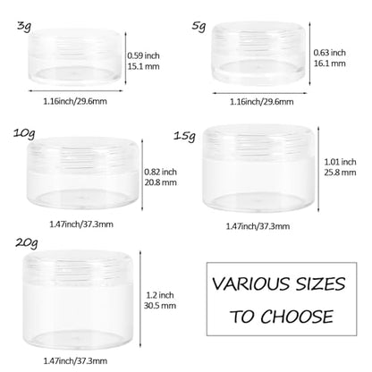10 Pieces Travel Size Containers, 3/5/10/15/20 Gram Small Travel Containers for Cream, Lotion, Lip Balm and Toiletries, Leak Proof Sample Jars With Labels & Spatulas, Clear - color: Clear