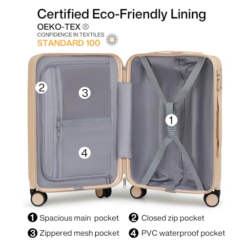 Hanke 20 Inch Carry On Luggage 22x14x9 Airline Approved Lightweight PC Hard Shell Suitcases with Wheels Travel Luggage Rolling Suitcase Travel Luggage Bag for Weekender（Cuba Sand） - color: Cuba Sand, size: Carry on 20 Inch