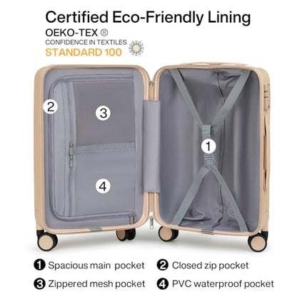 Hanke 20 Inch Carry On Luggage 22x14x9 Airline Approved Lightweight PC Hard Shell Suitcases with Wheels Travel Luggage Rolling Suitcase Travel Luggage Bag for Weekender（Cuba Sand） - color: Cuba Sand, size: Carry on 20 Inch