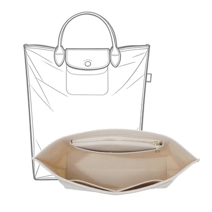 Purse Organizer Insert Compatible with Longchamp Le Pliage M Top Handle Tote Bag, Beige/SM - color: Beige, size: M Tote Bag (Top Handle)