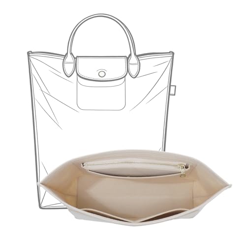 Purse Organizer Insert Compatible with Longchamp Le Pliage M Top Handle Tote Bag, Beige/SM - color: Beige, size: M Tote Bag (Top Handle)