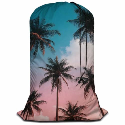 Swono Palm Trees Drawstring Portable Large Capacity Laundry Bags Sunny Day Tropical Aloha Summer Holiday Travel Storage Bags for Apartments Vacations Home, Hawaii, 28x40 Inch - color: Palm Trees