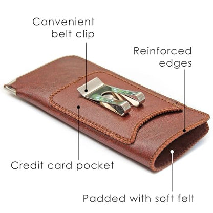Orsus Soft Glasses Case with Belt Clip & Card Pocket, PU Leather Eyeglass Sunglasses Case Pouch Felt Lining - color: Brown
