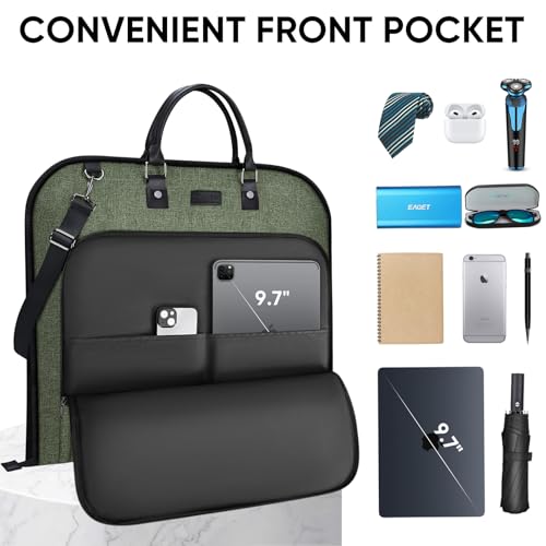 BALEINE Travel Garment Bag, Travel Suit Bag for Men, Water Resistant Carry on Garment Bag for Hanging Clothes, Garment Duffel Bag for Travel Business (Green) - color: Green