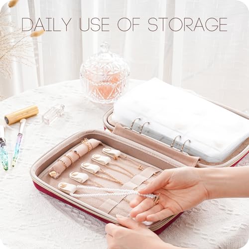 ProCase Extra Large Jewelry Organizer Case, Jewellery Home Storage Book Ring Binder with Clear Pockets for Presentation, Zippered Pouch Bag for Earrings Necklaces Bracelets -Wine - color: Wine, size: Large, Loose-leaf