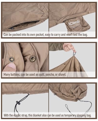 iClimb 3M Thinsulate Insulation Warm Camping Blanket Ultralight Compact - color: Khaki, size: 72.8” × 55”, 1 lb