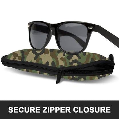 Sunglasses Soft Case, Ultra Light Portable Neoprene Zipper Glasses Case for Men Women - color: Green Camouflage