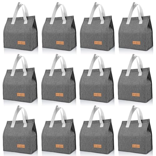 VZZNN 12 Pack Lunch Bags Bulk,Insulated Reusable Lunch Bags with Aluminum for Women Men,Leakproof Tote Large Lunch Box for Office,Work,Beach or Travel(Grey) - color: Gray, size: 12 Pack