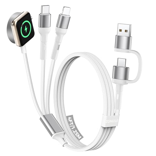 White Travel Essentials for Apple Watch Charger,Multi Charging Cable for iPhone 17,iWatch Charger USB C Cord,Car Cruise RV Camping Essentials 2026 for iWatch Ultra/11&iPhone 16/15, Xbox One Cables - color: White, size: 4 FT