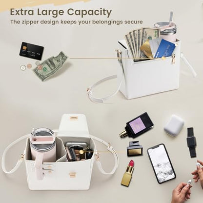 Outdoor Portable Crossbody Water Cup Purse Bag Water Bottle Carrier Bag with Phone Pocket Tumbler Carrier with Strap - color: White