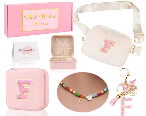 Funny Pack for Grandkids Teen Girls Gift, Birthday Gifts for 4 5 6 7 8 9 10 11 12 13 Year Old Girls, Initial Fanny Pack, Teen Girl Gift Trendy Stuff Crossbody Bag Set for Teens, Back To School, F - style: F