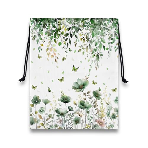 Grip Bag for Gymnast Watercolor Blossom Small Gym String Storage Pouch Bag - color: Green Floral Butterfly, size: 12"(H)*9.25"(W)