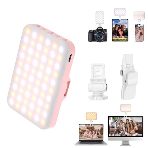 BANSINE LED Phone Light - USB-Rechargeable Portable Photo Light with 97+ CRI, Up to 6500K Color Temperature for Selfie, Zoom Conference, Video, Makeup and Live Stream - color: Pink