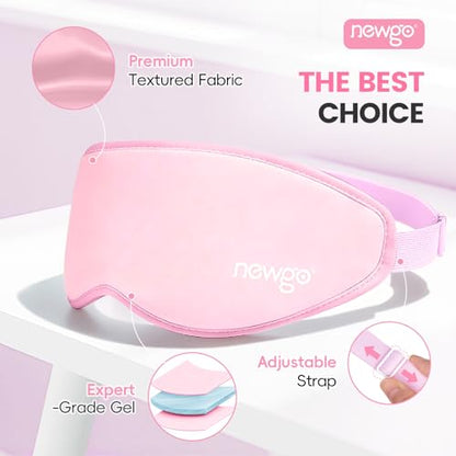 NEWGO Cooling Gel Eye Mask 3D Soft Cold Eye Mask, Eye Ice Pack with Zero Eye Pressure Hot Cold Therapy Blackout Sleep Mask for Puffiness, Dark Circles, Dry Eyes, Headaches and Stress Relief - Pink - color: Pink