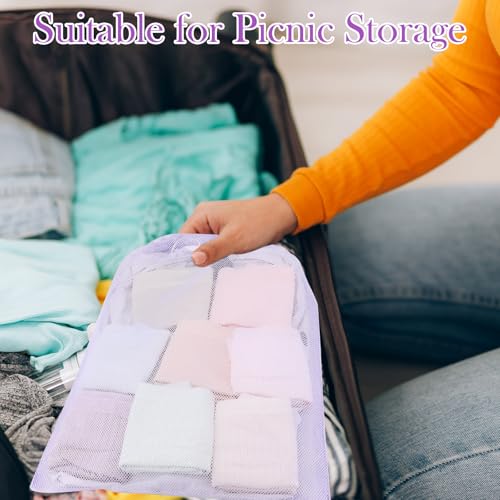 Frienda 6 Pieces Mesh Stuff Sack, 11 x 15 Inch Durable Nylon Drawstring Laundry Bag for Rinsing Beach Toys, Seashell Collecting, Mesh Bags for Travel(Gradient Purple) - color: Gradient Purple
