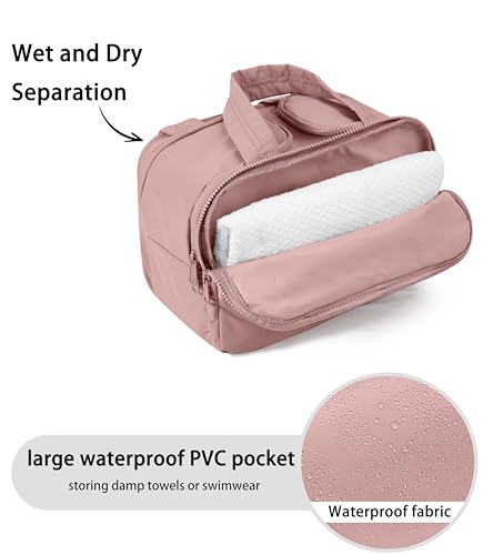 Travel Toiletry Bag for Women, Large Wide-open Puffy Cosmetic Makeup Bag with Wet-Dry Separation, Multi-Pocket Organizer with Carry Handle for Toiletries, Cosmetics, Essentials, Dark Pink - color: Dark Pink