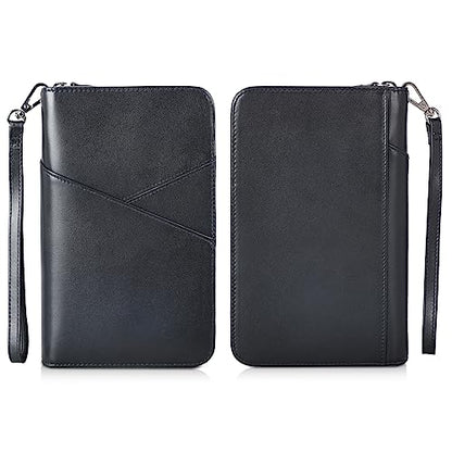 Polare Napa Leather Passport Holder With YKK Zipper RFID Blocking Travel Document Organizer Ticket Holder Cover Case Holds 2 Passports (Black) - color: Black