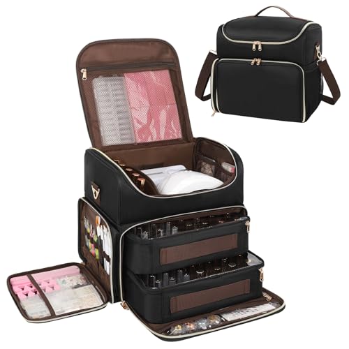 CUBETASTIC Extra Large Nail Polish Organizer Case Holds 86 to 100+ Bottles Nail Polish & Nail Lamp, Nail Supplies Storage Carrying Bag with 2 Removable Pouches - color: Heavy Duty Black, size: 86 Slots