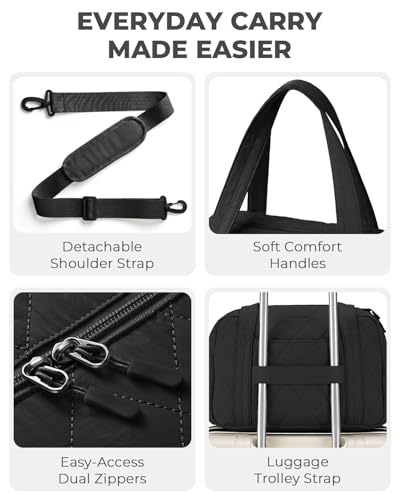 Percover Weekender Bag for Women, Ultra Lightweight Travel Duffle, Carry On Personal Item Overnight Bag with Toiletry Pouch & Compartments, Quilted Gym & Travel Bag, Midnight Black - color: Midnight Black