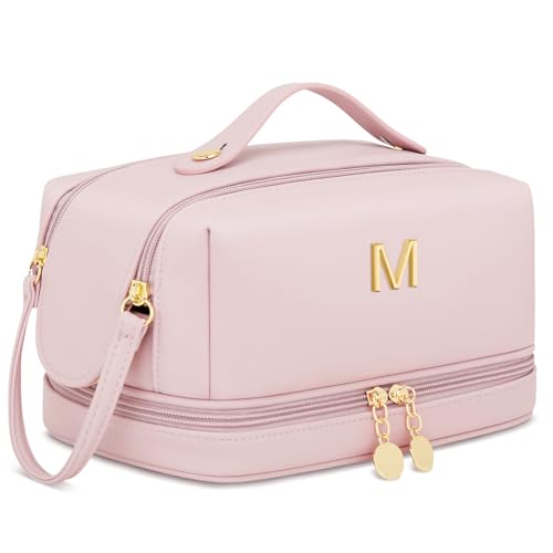 Gifts for Women Birthday Gifts Initial Makeup Bag for Women Personalized Large Capacity Travel Toiletry Bag Cosmetic Bag Gifts for Mom-Graduation Gift for Teens Girls (Pink M) - color: Pink, style: M