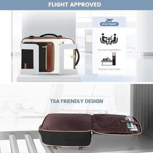 LOVEVOOK Travel Backpack For Women,50L Carry On Backpack Flight Approved,TSA Personal Item Travel Bag Fits 18 Inch Laptop,Business Weekender Overnight Daypack with Toiletry Bag and Cube,White brown - color: Black and White and Brown, size: 18 Inch-50L-4Pc