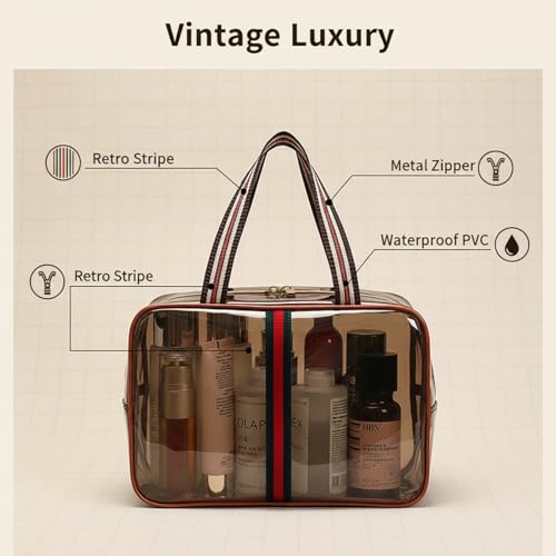 ANIS·KEBBR Retro Clear Makeup Bag, Waterproof Large Zipper Toiletry Organizer for Travel - size: L