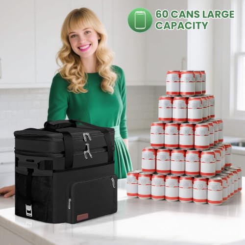 MIYCOO Cooler Bag with Wheels, Double Deck, 60 Can Leakproof Insulated Soft Cooler, Extra Large Expandable Ice Chest for Beach, Picnic, Camping - color: 1 - Black, size: 30L with wheels