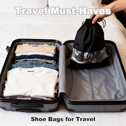 20 Pack Shoe Bags for Travel, 17" x 12.6" Drawstring Shoe Organizers with Clear Window, Breathable Non-Woven Dustproof Pouches for Luggage & Closet (Black) - color: Black