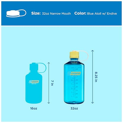 Nalgene 32 oz Narrow Mouth Water Bottle | BPA-Free, Durable & Leak Proof, Lightweight for Hiking & Gym – Thrill & Motion, Blue Atoll w/Endive - color: Blue Atoll w/Endive, size: 32 Ounces