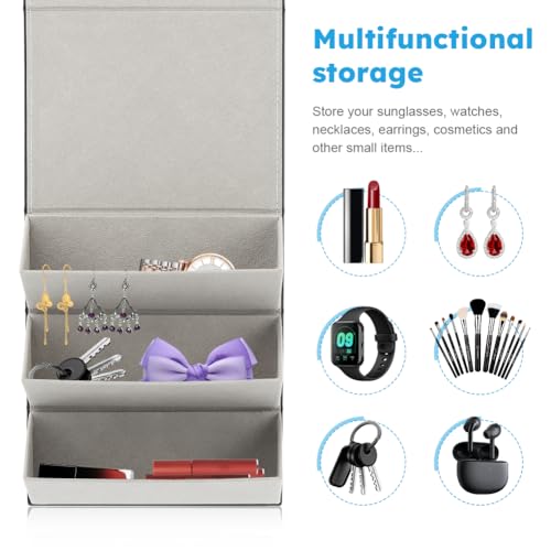 3-Slot Sunglasses Travel Case Set, Portable PU Leather Travel Sunglasses Organizer, Hanging Eyeglass Case Storage Box(COLOR:Black)