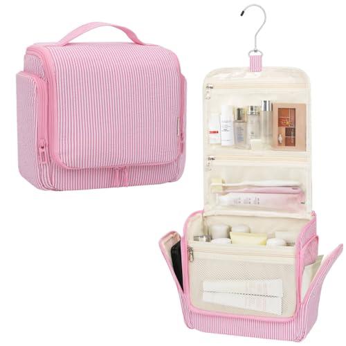 Relavel Hanging Toiletry Bag for Women, Travel Makeup Bag Cosmetic Organizer Toiletries Shower Bag for Travel Essentials, Accessories, Cute Gifts for Girls, Pink - color: Pink