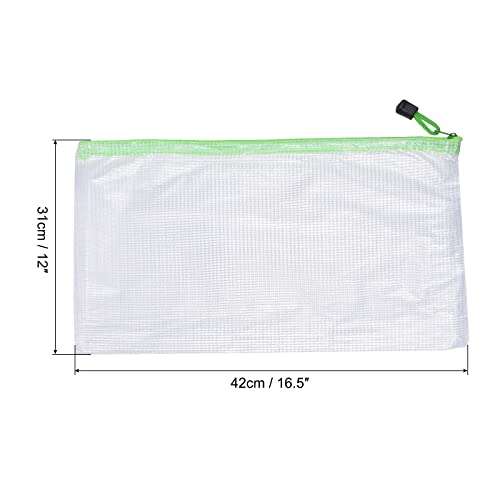 MECCANIXITY Mesh Zipper Bags, A3 Size Plastic Zip File Pouch Document Folders for Home Office Travel, Green Pack of 3 - color: Green