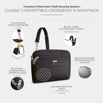 Travelon Anti-Theft Classic Convertible Crossbody & Waist Pack - color: Black