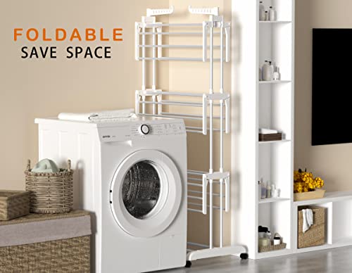 HOMIDEC Clothes Drying Rack, Large 4-Tier Foldable Drying Rack Clothing(67.7H x 19.7W x 30L Inches), Movable with 4 Castors. Multifunctional Stainless Steel Laundry Drying Rack, White - color: White
