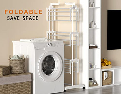 HOMIDEC Clothes Drying Rack, Large 4-Tier Foldable Drying Rack Clothing(67.7H x 19.7W x 30L Inches), Movable with 4 Castors. Multifunctional Stainless Steel Laundry Drying Rack, White - color: White