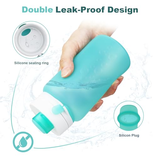 PLTCAT Collapsible Water Bottle, 19oz Foldable Bottle BPA Free Reusable Lightweight Leak-Proof Travel Silicone Water Bottle for Travel, Gym, Hiking, Office, Camping - color: Green