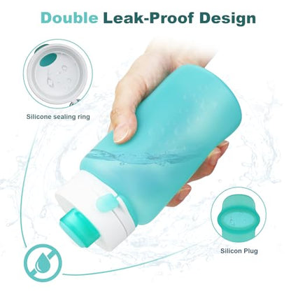 PLTCAT Collapsible Water Bottle, 19oz Foldable Bottle BPA Free Reusable Lightweight Leak-Proof Travel Silicone Water Bottle for Travel, Gym, Hiking, Office, Camping - color: Green and Taro Purple