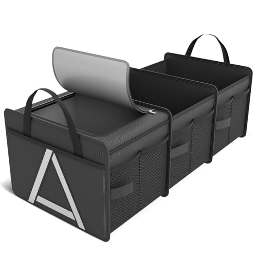 K KNODEL Sturdy Car Trunk Organizer with Premium Insulation Cooler Bag, 3 Compartments Heavy Duty Collapsible for Car, SUV, Truck, or Van (Medium, Black) - color: Black, size: Medium