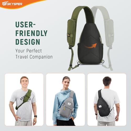 SKYSPER Sling Bag RFID Anti-Theft Crossbody Bag Recycled Travel Cross Body Bag Shoulder Sling Daypack - color: Armygreen