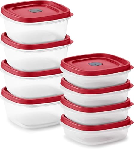Tribello 16-Piece BPA-Free Plastic Food Storage Set, Red Vented Lids - Microwave, Dishwasher Safe: Perfect for Meal Prep, Leftovers, and Kitchen Organization - size: Set: 4 x 5-Cup, 4 x 3 - Cup