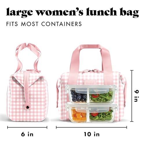 Fit & Fresh Remi Lunch Bag for Women Work – Neoprene Lunch Tote with Containers & Ice Pack, Reusable Meal Prep Lunch Box, Large Capacity, Machine Washable, Pink Gingham - color: Pink Gingham