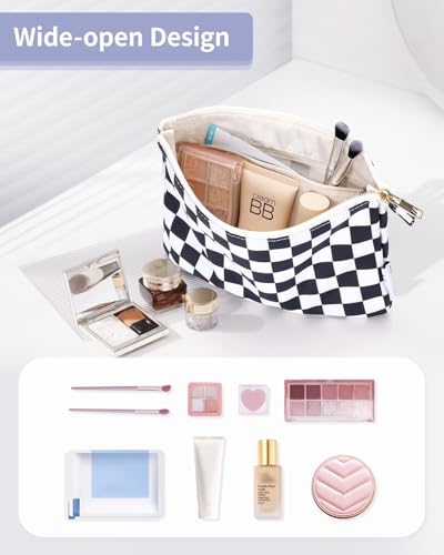 Narwey Small Checkered Makeup Bag for Purse Small Cosmetic Bag Women Travel Makeup Pouch Zipper Pouch (Black Checkerboard) - color: AB-Black Checkerboard